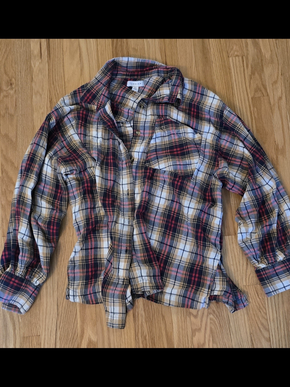 Topshop Beige, Red & Navy Plaid Button-Down Shirt